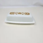 Vintage Pyrex Butterfly Gold Butter Dish With Lid White Milk Glass Made In USA