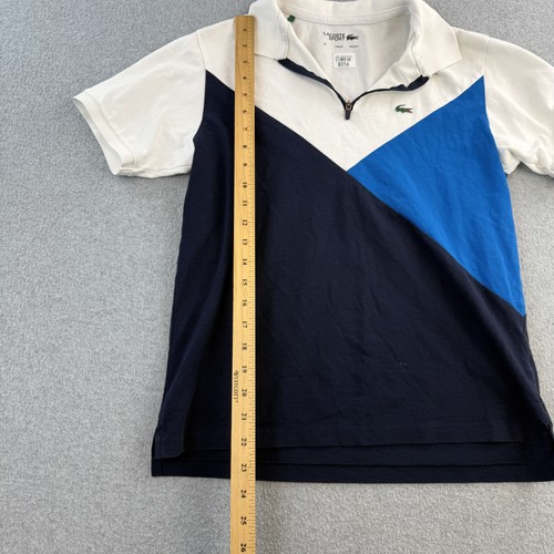 Lacoste Sport Shirt Youth 16 Blue White Navy Short Sleeve Zipper Polo Boys - Picture 3 of 11