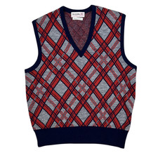 VTG 80s IZOD of London Mens L Sweater Vest Wintuk Acrylic Argyle Union Made USA