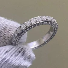 5.50Ct Round Cut Natural Diamond Real 14K White Gold Proposal Eternity Band Ring