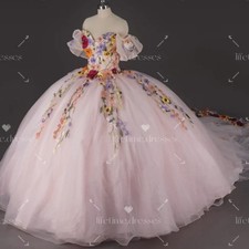 Light Pink Quinceanera Dresses 3D Flowers Sweet 15 16 XV Party Ball Gowns