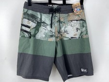 Pelagic Swim Shorts Mens 30 Green Strike Boardshorts Fish Camo Surf Swim Beach