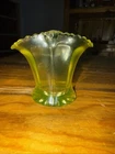 Vintage Fenton Mini Vase Topaz Opalescent Ruffled Edge Vaseline Uranium GLOWS