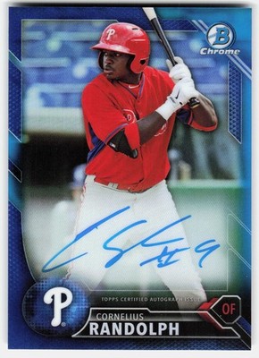 2016 Bowman ChromeAutographs Blue Refractor CORNELIUS RANDOLPH Phillies /150