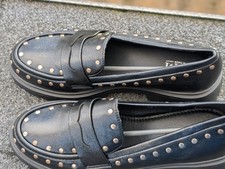 Edgy Studded Platform Loafers – Chunky Black Penny Shoes (Size EU 40)