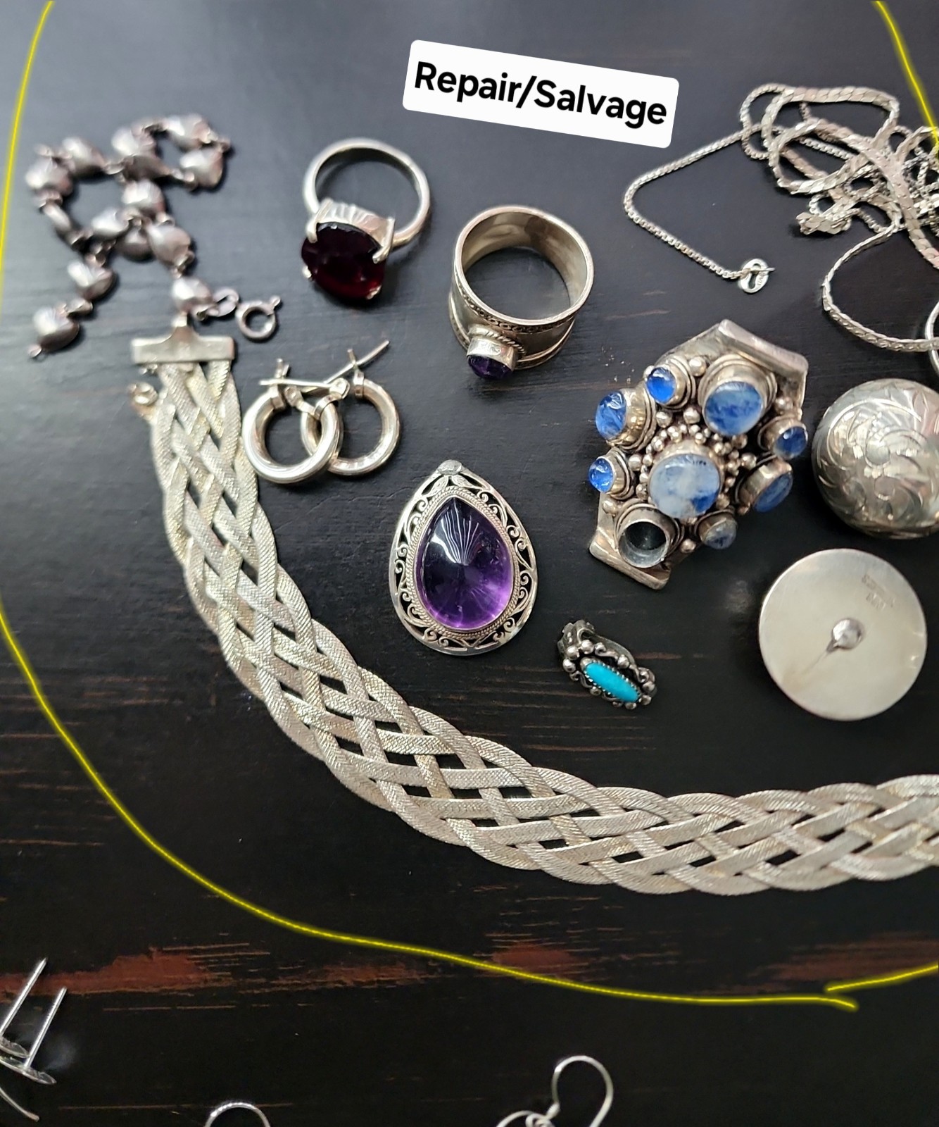 Sterling Silver Jewelry Lot 317.5g Vintage Mexico TAXCO Gemstones Wholesale Bulk