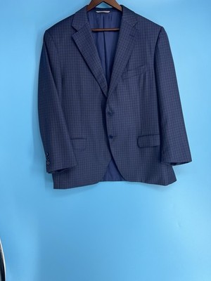 Canali Made in Italy Men's Tonal Blue Plaid Wool Stretch Sport Coat Size: 54 R