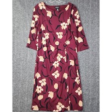 Liz Claiborne Career Sheath Dress Womens Medium Floral O-Ring 3/4 Sleeve