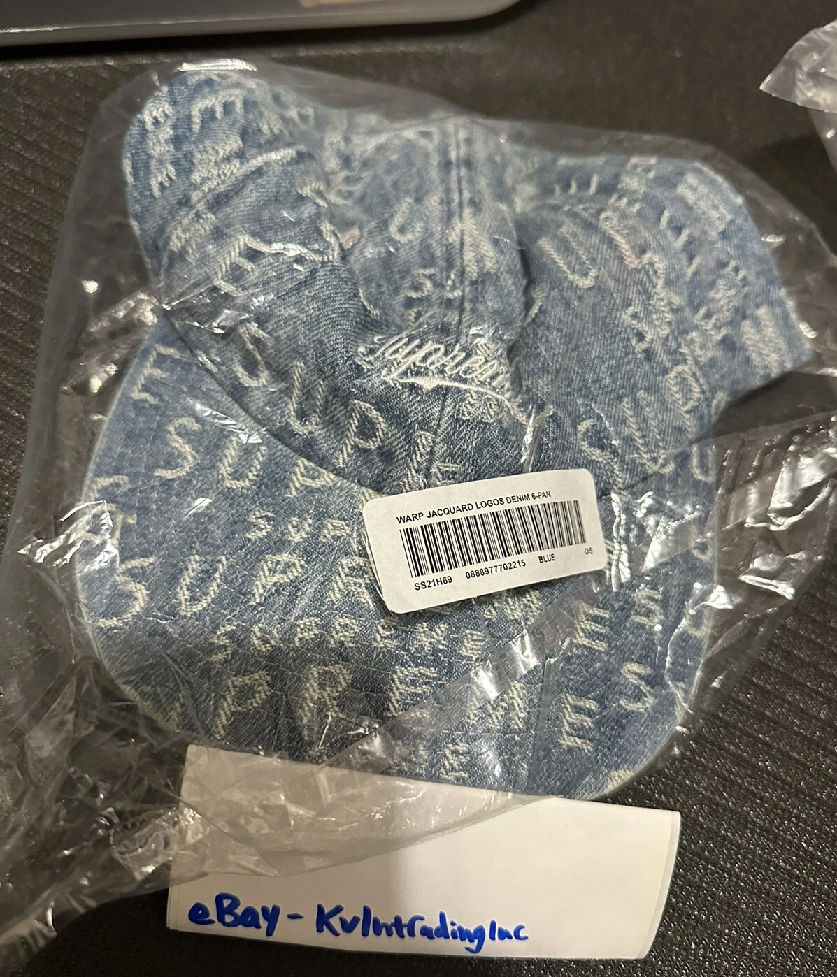 NEUF logos jacquard Supreme Warp Jacquard denim 6 panneaux bleu