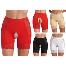 Women's High Waist Open Crotch Boyshorts Panties Lace Patchwork Safety Shorts