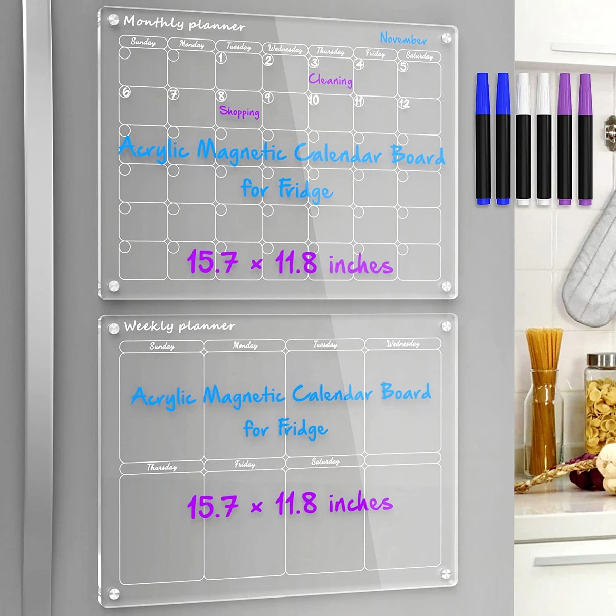 acrylic-magnetic-monthly-and-weekly-calendar-for-fridge-2-set-clear-magnetic-dry-ebay