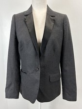 Women  s J. Crew 100 Wool Blazer Jacket Sz 6 Charcoal Black Satin Lapels Academi