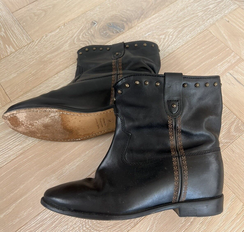 Isabel Marant Crisi Studded Cowboy Western Ankle Boots Black/Brown FR 41 US10