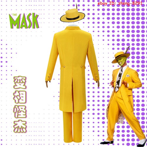 The Mask Jim Carrey Cosplay Costume Halloween Yellow Suit Carnival Uniform W/Hat - Picture 3 of 20
