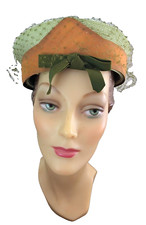 1960s Vintage Mint Green And Gold Pillbox Hat With Bow