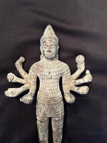 Vishnu Bronze Statue 11" Antik Khmer Tibet Buddhismus Figur - LESEN - Bild 2 von 11