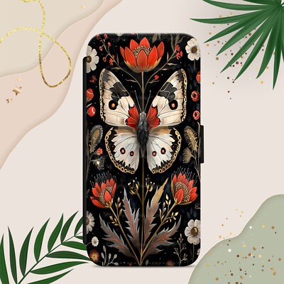 WITCHY MOTH GOTHIC ROT FLIP WALLET HANDYHÜLLE FÜR IPHONE SAMSUNG PIXEL