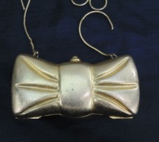 Vintage Saks Fitth Avenue Italy Gold Bow Clutch Evening Bag Broken Chain