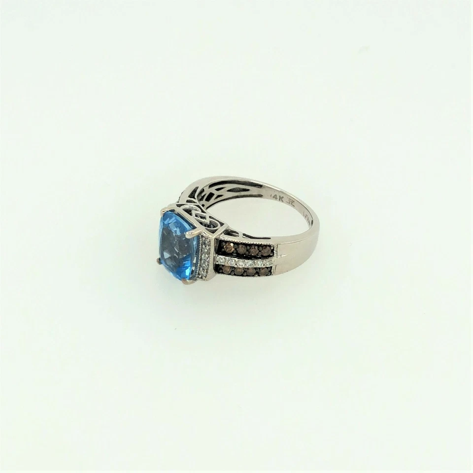Anillo LeVian Oro Blanco 14K Topacio Azul H-I SI2 Chocolate Diamante 2.29 cts Talla 6 Foto 3 de 4