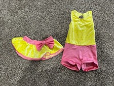 Weismann Child small biketard Leotard matching skirt yellow pink dance Costume