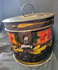Antique Hand Painted Country Folk Art Tin Toleware Canister Hinged Lid Lockable — photo 1