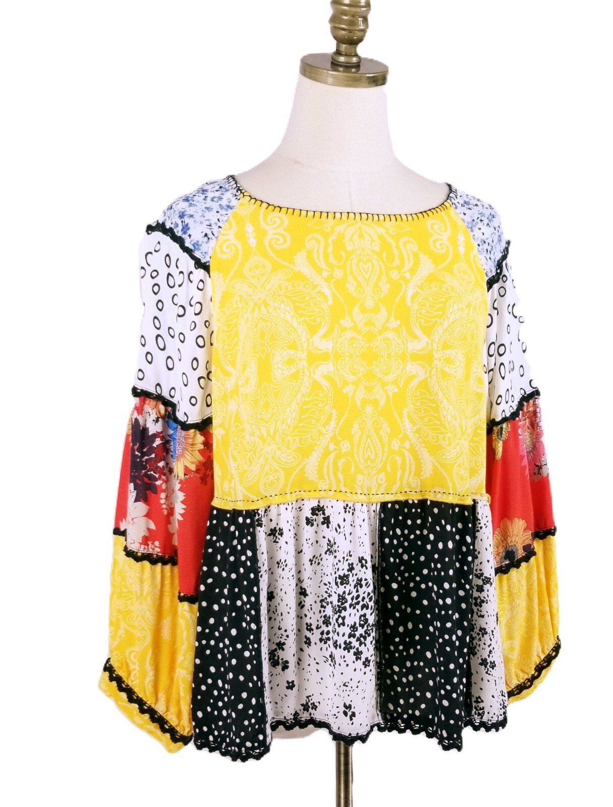 John Mark Patchwork Peasant Blouse Size M Multico… - image 2