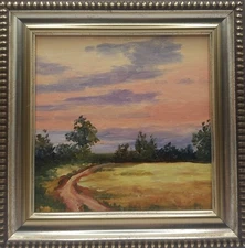 Oil painting "Sunset in the field" Original art Impressionism Realism 4x4