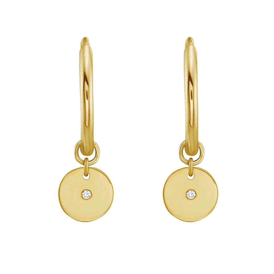 14kt Yellow Gold 21mm Polished Hoop with Disc Dangle Earring with Endless Clasp