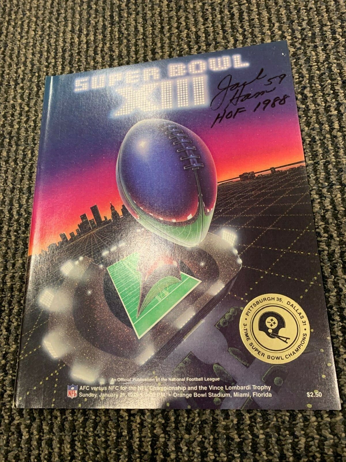 1979 SUPER BOWL XIII JACK HAM PITTSBURGH STEELERS SIGNED PROGRAM JSA SG 