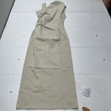 ASOS Asymmetrical Shoulder Ruched MIDI Dress Beige Women’s Size 6 New