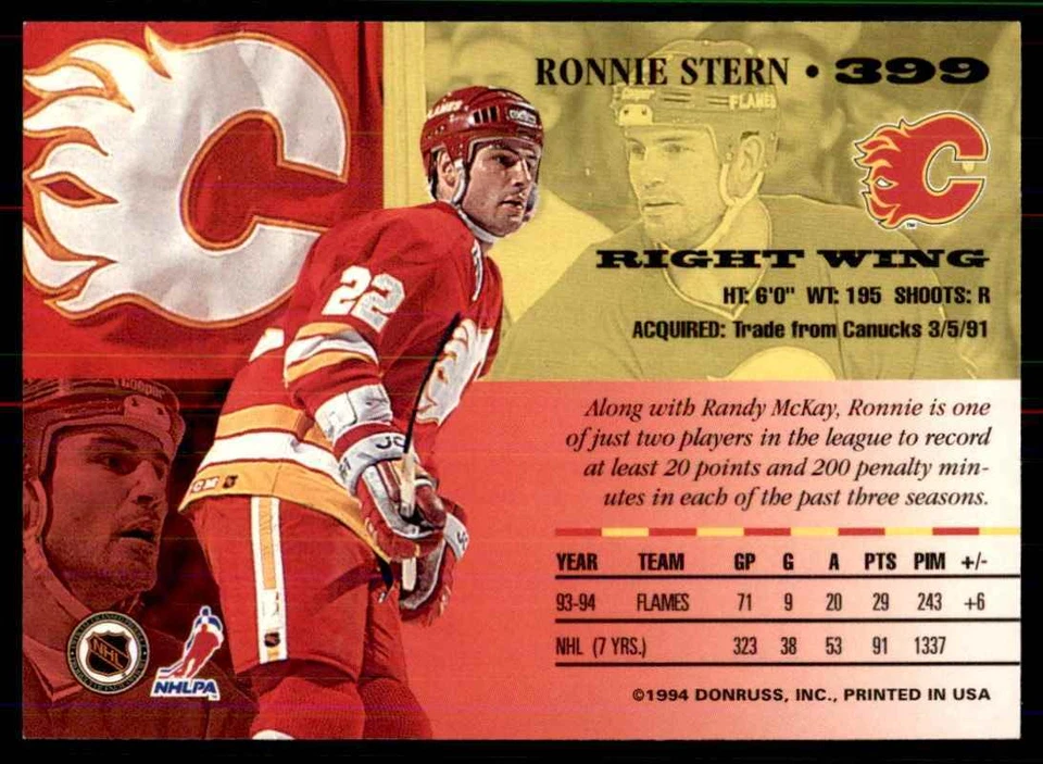 1994-95 Leaf Ronnie Stern Calgary Flames #399 - Image 2 of 2