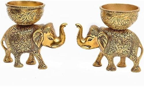 Ethnic Brass Elephant Urli Bowl - Stunning Home Decor Piece Multiuse for Candle - Picture 3 of 6