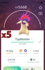 5x Hisuian Typhlosion Pokemon Bundle !! Good Chance of Lucky and Good IVs !! Go