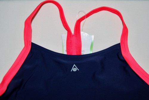 NWT Aqua Sphere Women's Cindy Navy Blue with Coral 1-pc Tank Swimsuit sz 10 14 - Picture 4 of 15