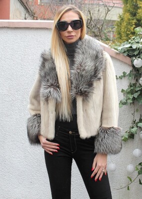 Pelzmantel Echtpelz Nerz 100% Real Ranch Mink Coat Ecru M