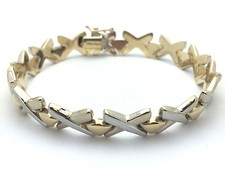 Italian 14k Two Tone Gold Hollow Hugs  Kisses XOXO Bracelet 7" 9.3mm 10.9 grams