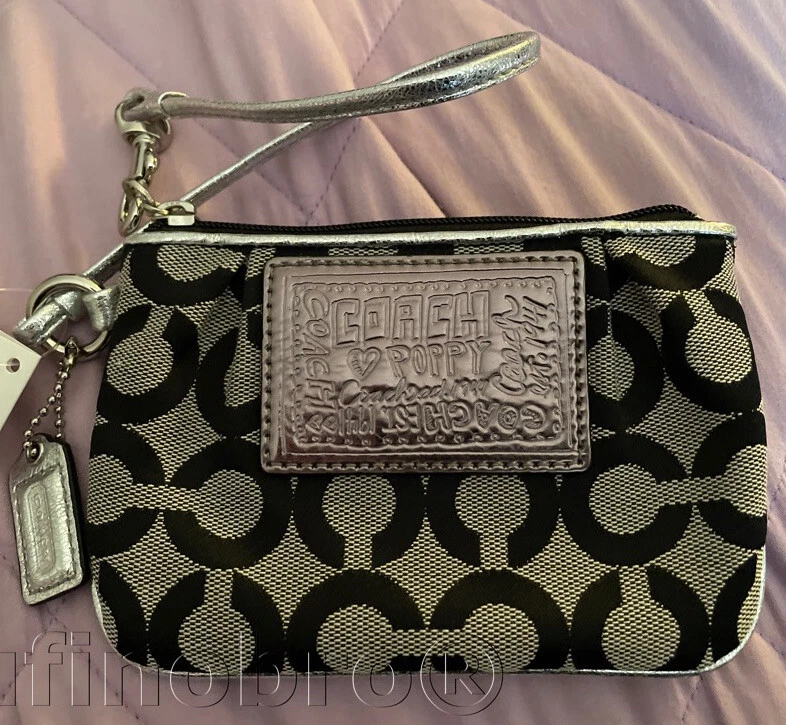 Bracciale Authenic Coach Poppy bianco e nero jacquard firma C nuovo con etichetta