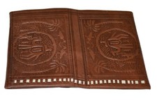 Wallet Moroccan Leather Genuine carved Bi-fold Handmade Unisex dark Brown Medium