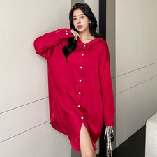 Lencería Sexy Camisa para Dormir Satén Camisón Manga Larga Prendas para Dormir Bata Vestido de Noche