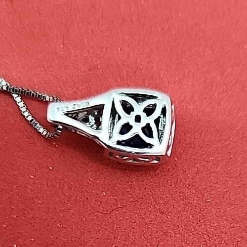 925 Silver Sapphire Square Cut Pendant Necklace and CZ Earring Set - Picture 9 of 10