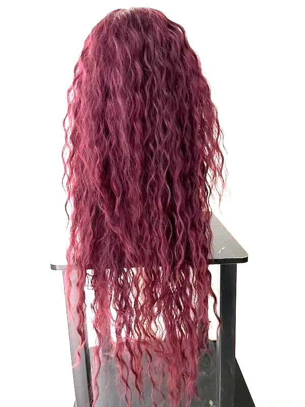 20in long, burgundy, uncut lace front wig with a middle part and wavy style - Image 3 of 4