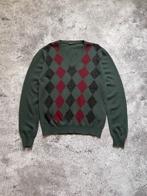 Prada argyle v neck knit sweater