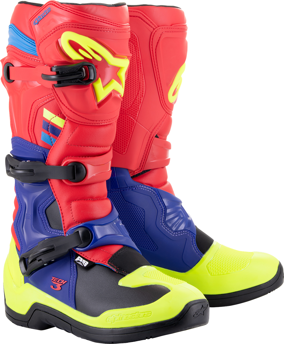 Alpinestars Tech 3 Boots 9 Red/Blue/Yellow Fluorescent 2013018