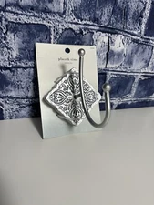 Wall Hook Place & Time Silver Floral Metal Wall Hanging Hook Calm & Cool Decor
