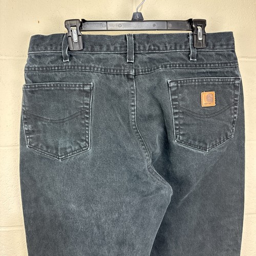 Vintage Carhartt B161 Black Denim Straight Leg Jeans Workwear 38x30 Distressed - Picture 14 of 20