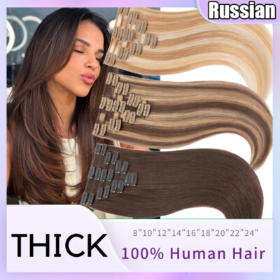 Clip In Remy 100% Human Hair Extensions Highlight 8PCS FULL Weft Ombre Highlight
