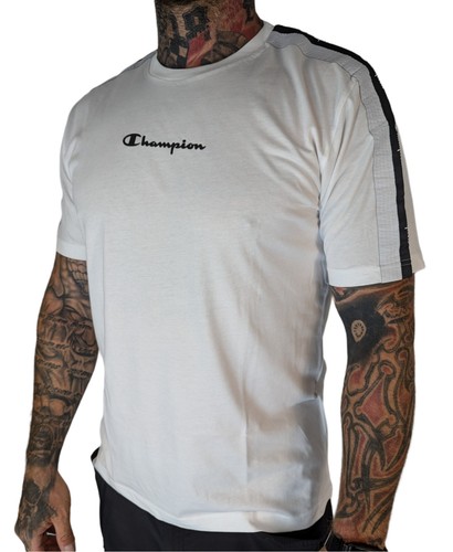 Champion T-shirt blau schwarz braun Tape Band weiß small Logo Basic Herren - Bild 8 von 13