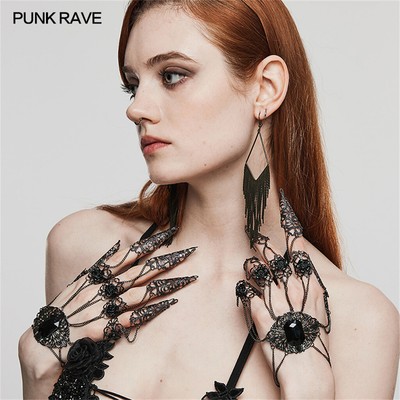 Punk Rave Black Gothic Cosplay Dark Vampire Queen Bracelet With Finger Cover