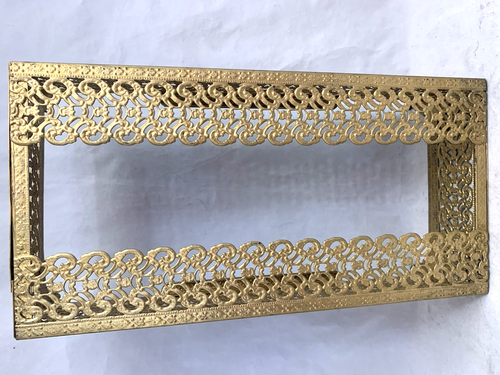 Gold Filigree Tissue Kleenex Box Cover Scroll Design Footed Hollywood Regency - Picture 8 of 8
