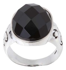 BEAUTIFUL GIFT FOR HER BLACK ONYX .925 STERLING SILVER RING SIZE 8  UP R06117